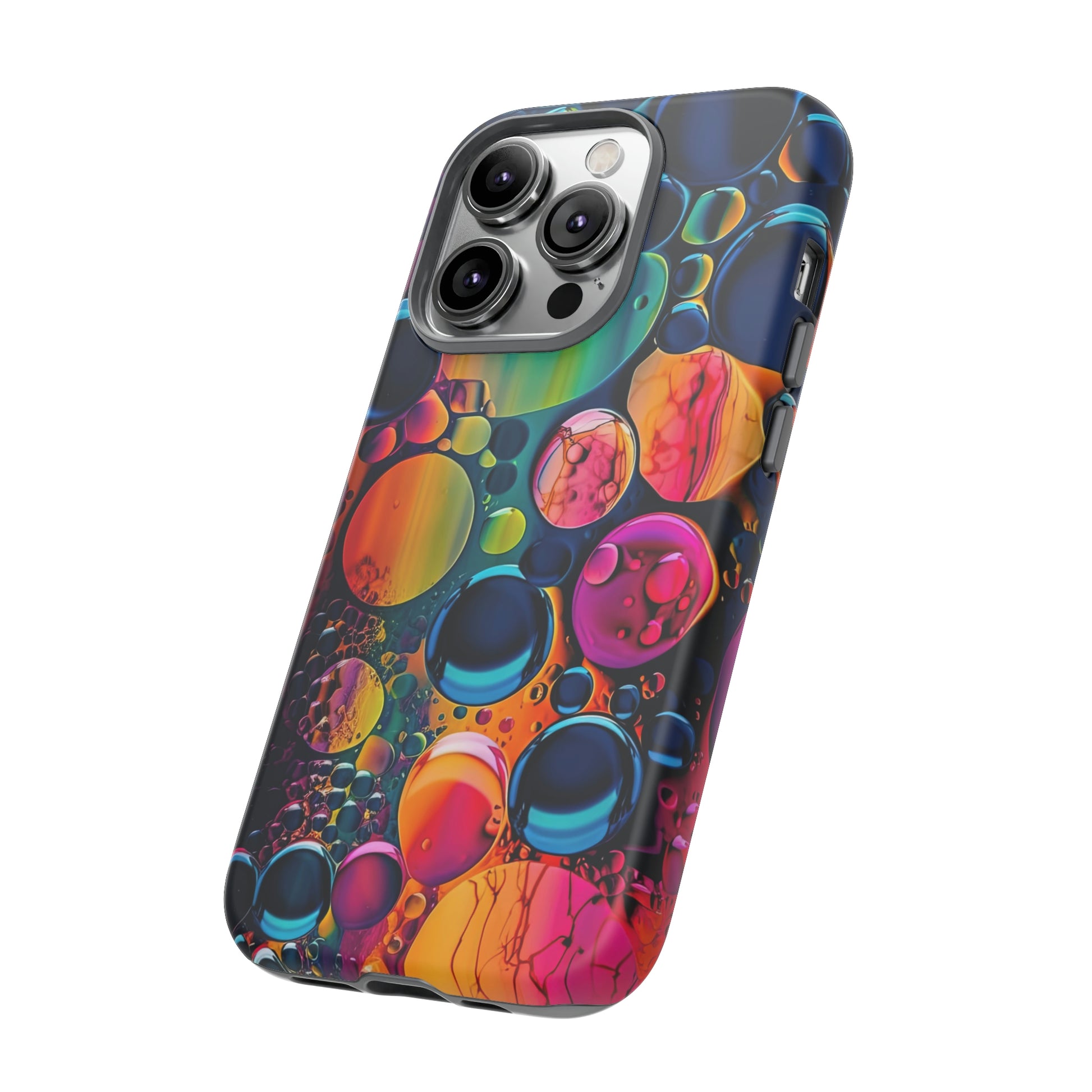 Side View of Color Oil Bubble Tough iPhone Case
