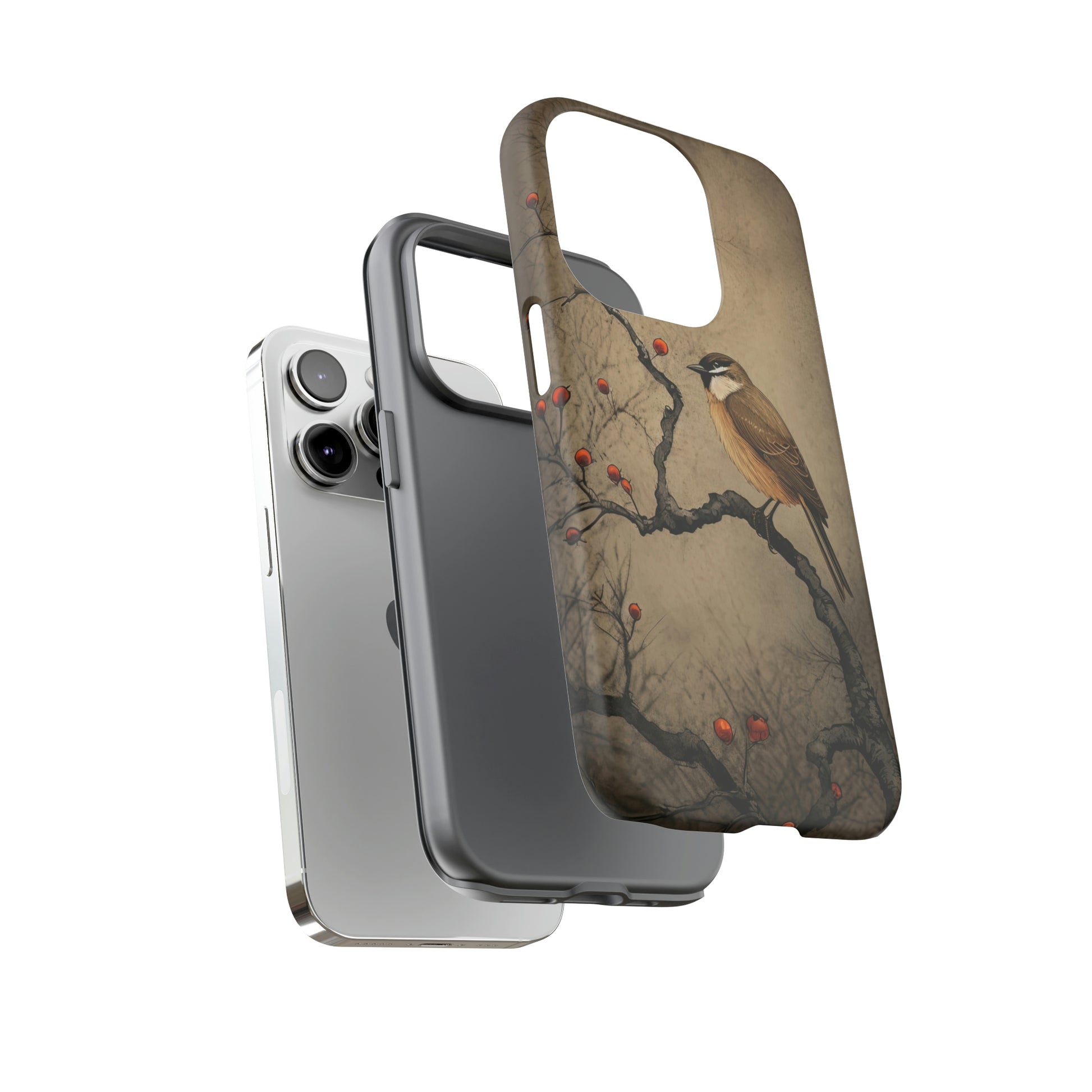 Dual Layer View of Bird on Branch Tough iPhone Case